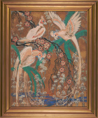 Laura Pauline Hayes Shirer, title unknown (art deco parrots), ca. 1935, oil on hardboard, 30 x …