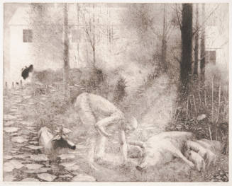 James Munce, St. Francis Reminding the Sow of Her Loveliness, 1987, etching, 15 7/8 x 19 7/8 in…