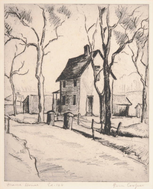 Fern Frances Cooper, Frame House, ca. 1940, soft ground etching, 9 11/16 x 7 15/16 in., Kansas …