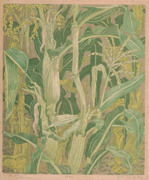 Janet E. Turner, Sweet Corn, 1948, linocut, 13 7/8 x 11 5/8 in., Kansas State University, Maria…