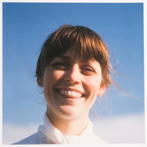 Saralyn Hardy (director, Salina Art Center), outside her home, Highland Street, Salina, Kansas, May 28, 1982