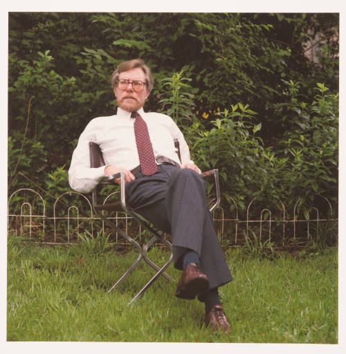 David Perkins (writer and editor, Chauteau Review), in the backyard, Walnut Street, Kansas City, Missouri, date unknown