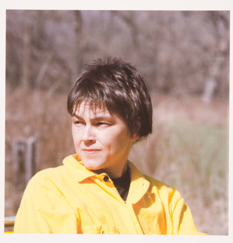 Kathleen Shanahan (painting professor, Wichita State Univeristy), backyard, Kren home, Bertrand Street, Manhattan, Kansas, October 3, 1986