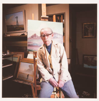 Raymond Eastwood (painting professor, University of Kansas), in his studio. Louisiana Street, Lawrence, Kansas, February 26, 1983