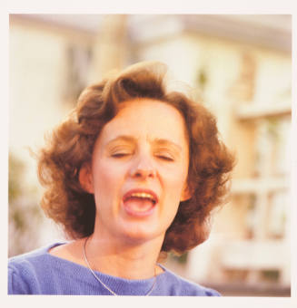 Ann Evans (director, Lawrence Arts Center), near the center, 9th and Vermont, Lawrence, Kansas, July 9, 1983