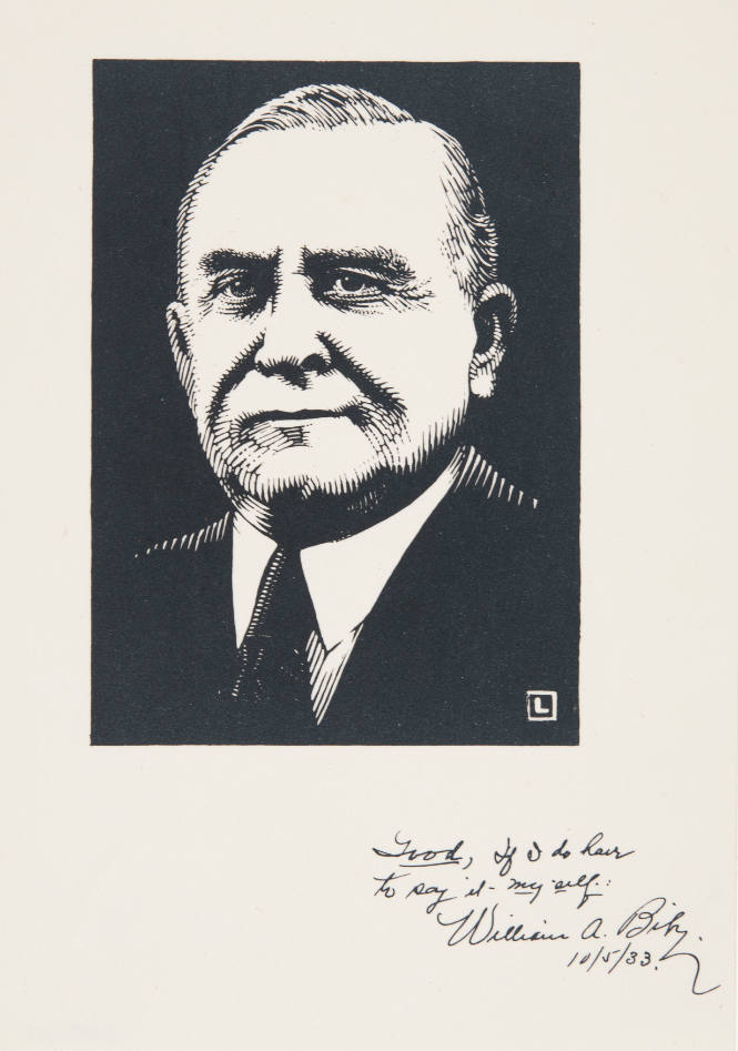 Herschel C. Logan, William A. Biby, 1934, lithograph (aluminum plate), 5 1/8 x 3 9/16 in., Kans…