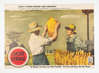 Advertisement for Lucky Strike featuring Georges Schreiber's Scouting the Crop Before Auctions Open