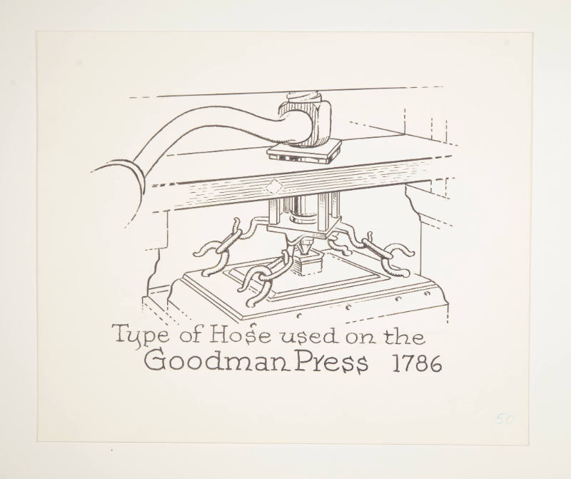 Herschel C. Logan, Study for The American Hand Press (Goodman press hose), 1980, ink and graphi…