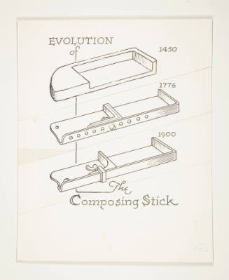 Herschel C. Logan, Study for The American Hand Press (composing stick), 1980, ink and graphite,…