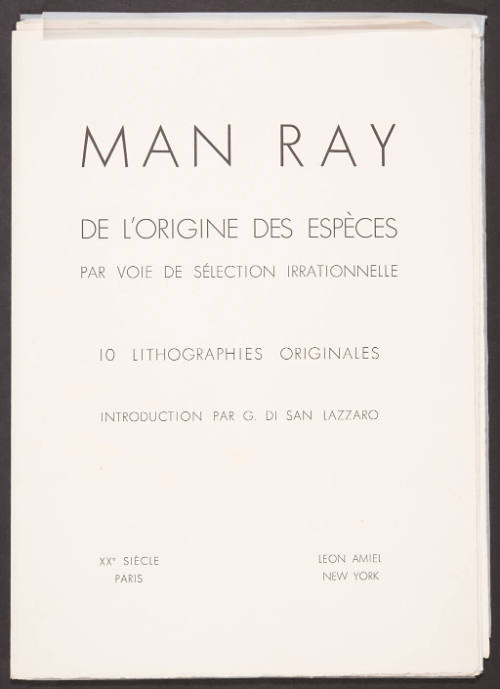 Title sheet for De l'origine des éspèces par voie de sèlection irrationelle