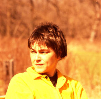 Kathleen Shanahan (painting professor, Wichita State Univeristy), backyard, Kren home, Bertrand Street, Manhattan, Kansas, October 3, 1986