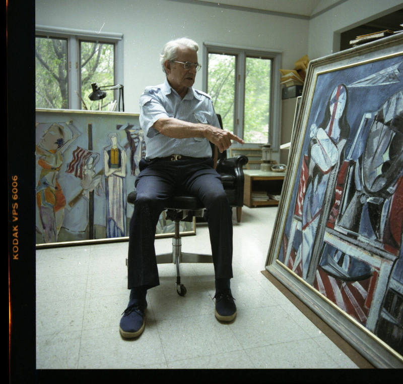 Robert Green (painting professor, University of Kansas), in his studio, Sunset Drive, Lawrence, Kansas, August 6, 1983