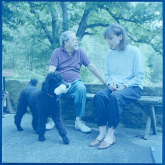 Warrington Colescott (printmaker) and Frances Myers (printmaker), outside their home, Hollandale, Wisconsin, September 18, 1998