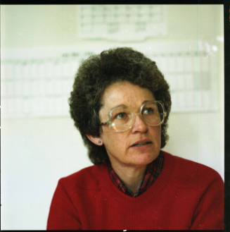Kathleen Kuchar (painting professor, Fort Hays State University), inside Kren home, Bertrand street, Manhattan, Kansas, January 1988