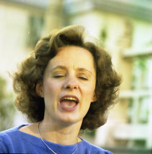 Ann Evans (director, Lawrence Arts Center), near the center, 9th and Vermont, Lawrence, Kansas, July 9, 1983