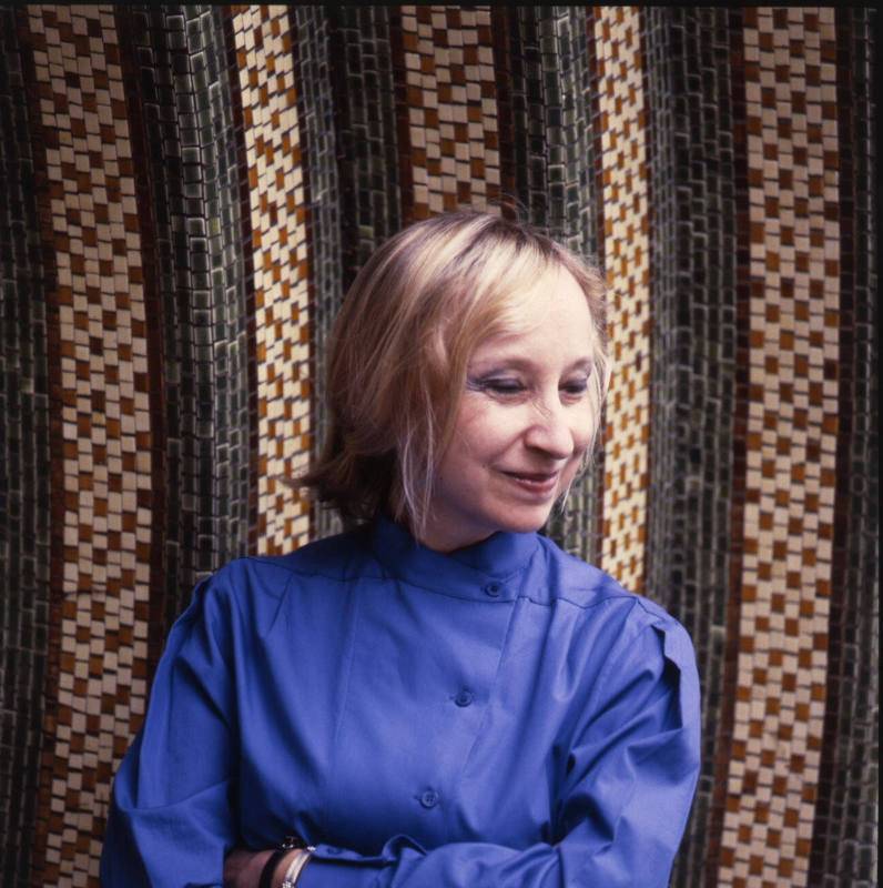 Shirley Luke Schnell (painting professor, Kansas City Art Institute), outside her studio, KCAI, October 17, 1989