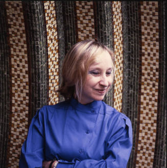 Shirley Luke Schnell (painting professor, Kansas City Art Institute), outside her studio, KCAI, October 17, 1989