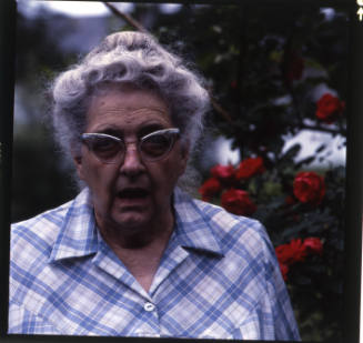 Elizabether "Grandma" Layton (Artist), outside her home, 3rd Street, Wellsville, Kansas, May 29, 1982