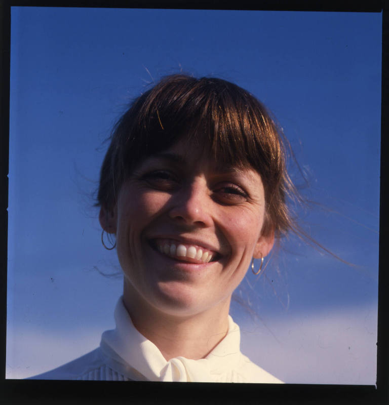 Saralyn Hardy (director, Salina Art Center), outside her home, Highland Street, Salina, Kansas, May 28, 1982