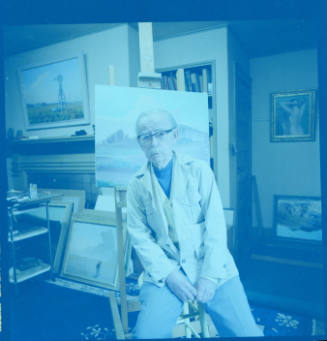 Raymond Eastwood (painting professor, University of Kansas), in his studio, Louisiana Street, Lawrence, Kansas, February 26, 1983