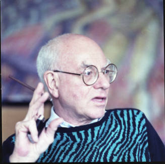 Don Baum (artist, teacher, curator), in his apartment, South Shore Drive, Chicago, June 13, 1985