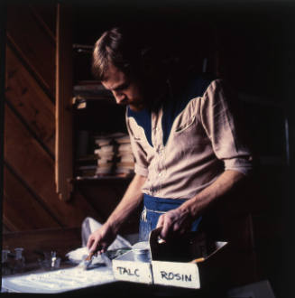 Michael Sims (master printer and founder, Lawrence Lithography Workshop), in the workshop, East 7th Street, Lawrence, Kansas, January 1, 1982