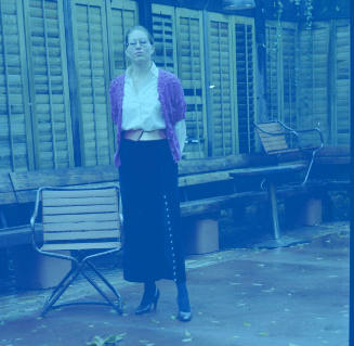 Mary Lisa Pike (art dealer, Lawrence, Kansas), in back of Prospect restaurant, Kansas City Missouri, November 28, 1982