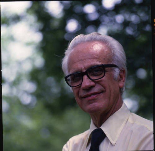 Elden Tefft (sculpture professor, University of Kansas), outside Bass studios and Foundry, Topeka, Kansas, June 6, 1982