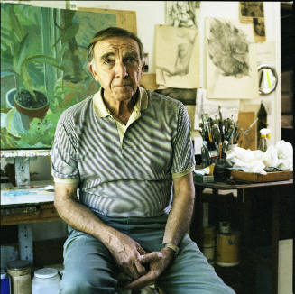 Tom Russell (painting and drawing professor, Baker University), in his studio, Grove Street, Baldwin, Kansas, March 8, 1983