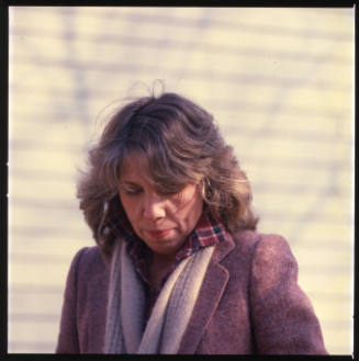 Gloria Vando Hickok (editor and publisher, Helicon Nine), backyard, Kren home, Bertrand Street, Manhattan, Kansas, February 25, 1982