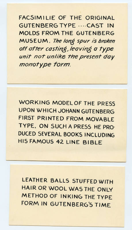 Signs for replica Gutenberg press (6 sheets)