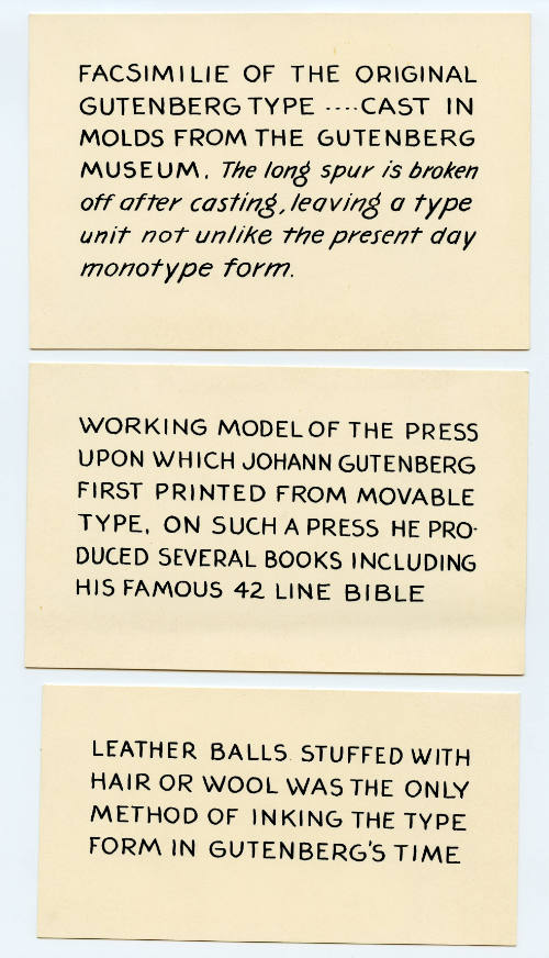 Signs for replica Gutenberg press (6 sheets)