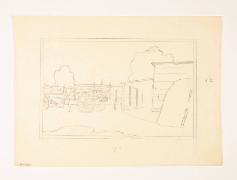 Cartoon for title unknown (landscape with shed)