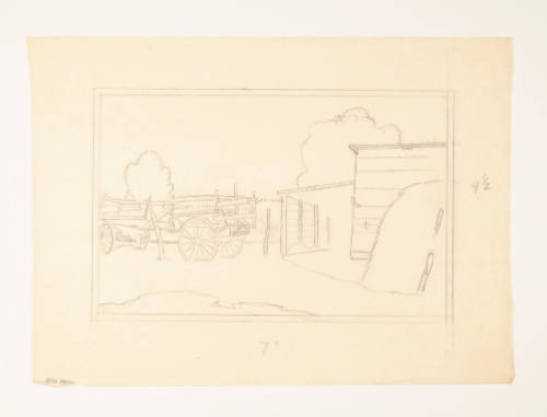 Cartoon for title unknown (landscape with shed)