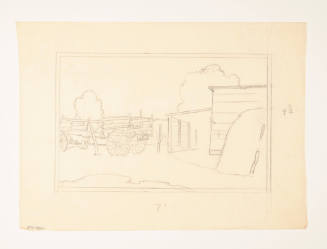 Cartoon for title unknown (landscape with shed)