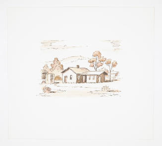 Herschel C. Logan, title unknown (house with hill), ca. 1975, watercolor and ink, 5 7 1/4 x 8 i…