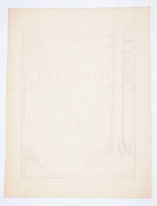 Herschel C. Logan, title unknown (flat topped house), mid 20th century, graphite, 10 x 7 3/4 in…