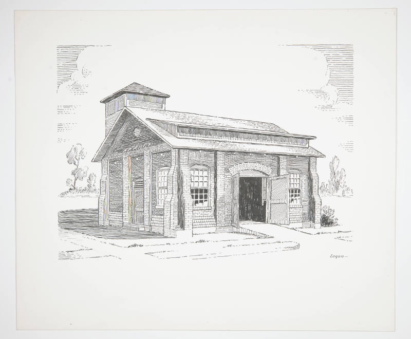 Herschel C. Logan, title unknown (brick house), mid 20th century, ink, 10 7/8 x 12 7/8 in., Kan…