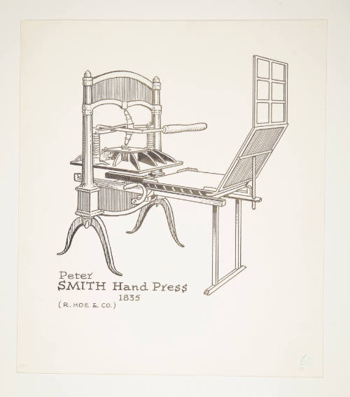 Herschel C. Logan, Study for The American Hand Press (Peter Smith), 1980, ink and graphite, 10 …