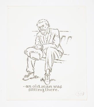 Herschel C. Logan, title unknown (man at bench), mid 20th century, ink and graphite, 7 x 6 in.,…