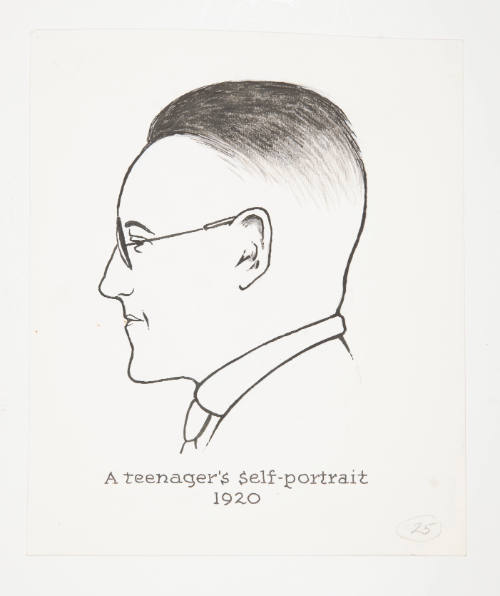 Herschel C. Logan, Teenager's Self-portrait, 1920, ink and charcoal, 8 1/2 x 11 in., Kansas Sta…