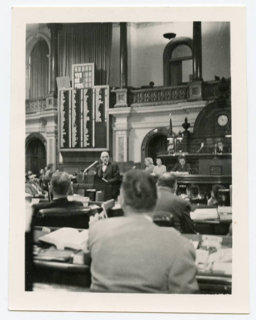 Herschel C. Logan giving Kansas Centennial speach to Kansas State Legistlature