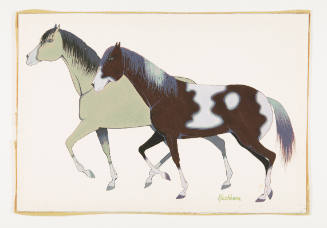 George Keahbone, Ponies, mid 20th century, opaque watercolor, 4 1/2 x 6 1/2 in., Kansas State U…