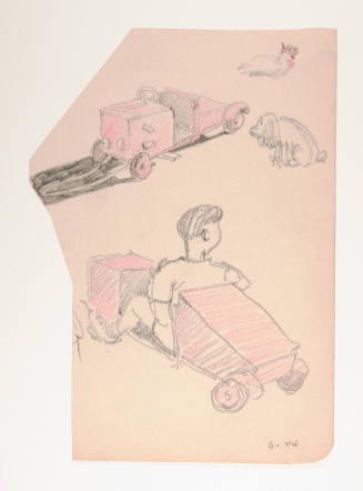 Title unknown (two sketches of a red toy car)