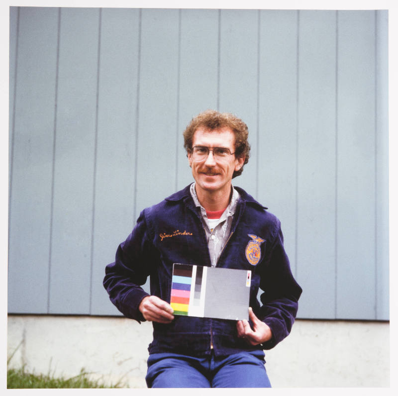 Mike Ott (painting professor, University of Kansas), outside his home, Crescent Road, Lawrence, Kansas, October 21, 1983