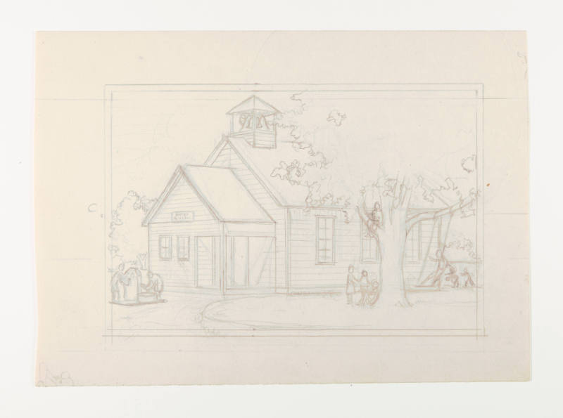 Herschel C. Logan, Study for Country School House,1928, graphite, 5 1/2 x 7 3/4 in., Kansas Sta…