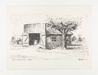 Herschel C. Logan, Study for Old Blacksmith Shop, 1925, ink with graphite, 6 1/4 x 8 5/16 in., …