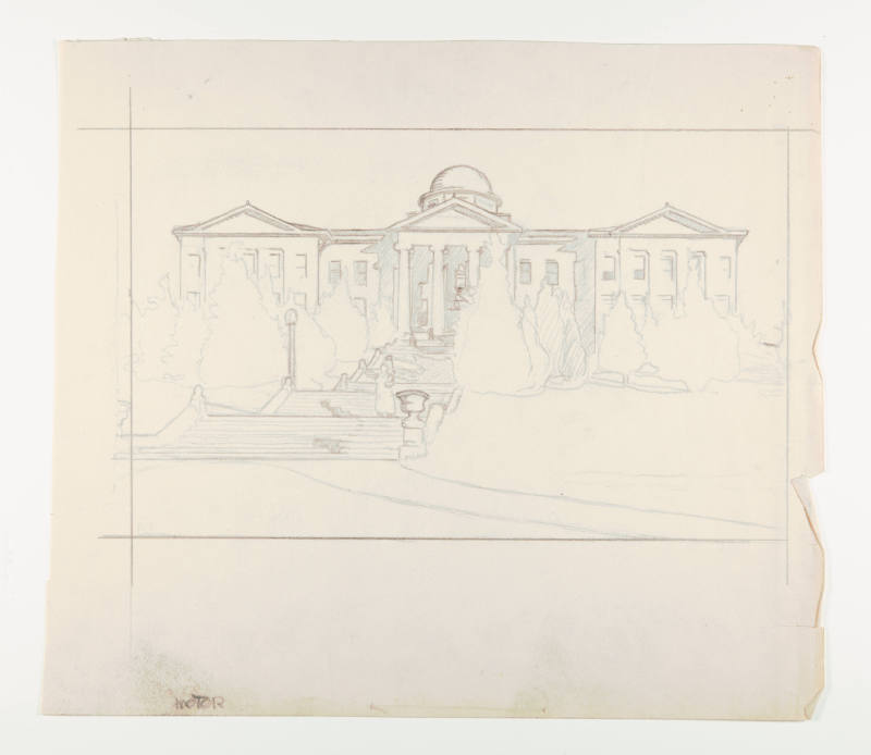 Herschel C. Logan, Study for Richardson Hall, Southwestern College (Winfield), 1922, graphite, …