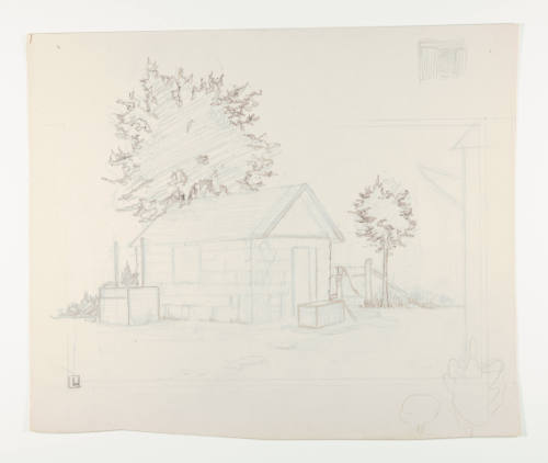 Herschel C. Logan, Study for Old Smoke House, ca.1928, graphite, 7 3/4 x 9 1/4 in., Kansas Stat…