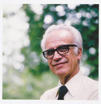Elden Tefft (sculpture professor, University of Kansas), outside Bass studios and Foundry, Topeka, Kansas, June 6, 1982
